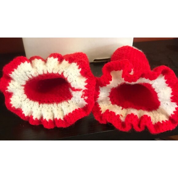 Crochet Candle Covers Red & White Christmas Handmade Home Decor 7 1/2 Inches Vtg - Picture 3 of 5